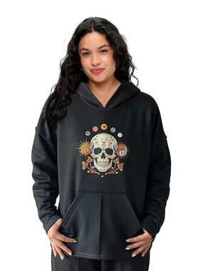 25682 | Yak & Yeti Boho Celestial Mushroom Skull Print Hoodie | Sizes S/M-L/XL